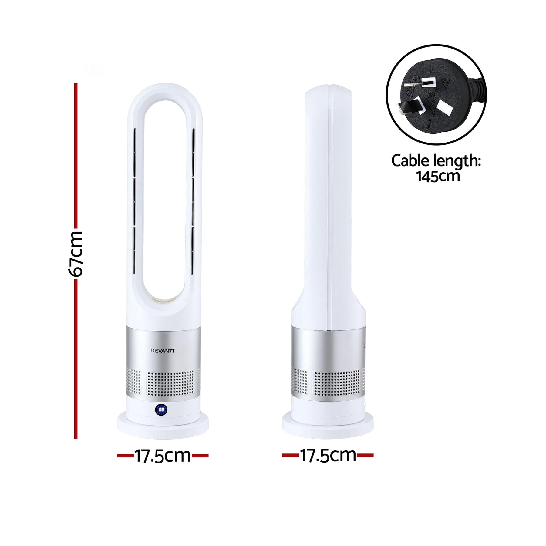 Devanti Bladeless Tower Fan Heater and Cooler 2in1 Portable Oscillation Fan for Bedroom Room Office Use White - SportZone.co.nz