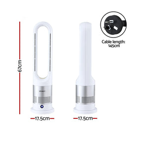 Devanti Bladeless Tower Fan Heater and Cooler 2in1 Portable Oscillation Fan for Bedroom Room Office Use White - SportZone.co.nz