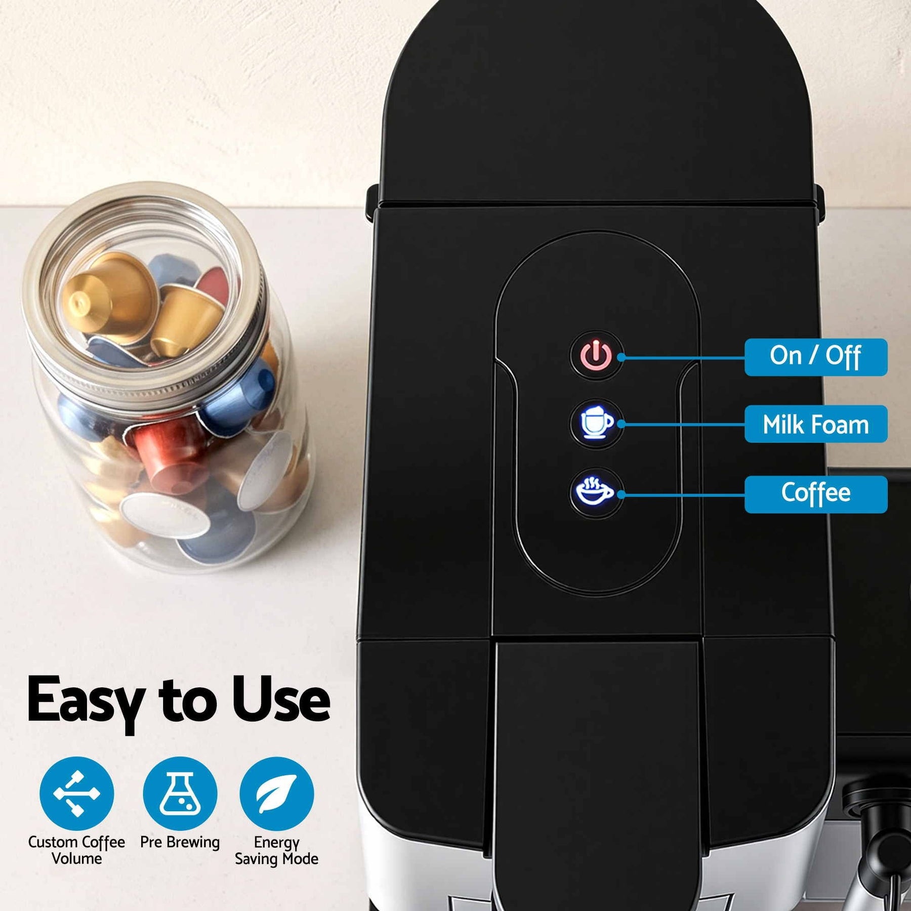 Devanti Capsule Coffee Pod Machine with Milk Frother, Black - SportZone.co.nz