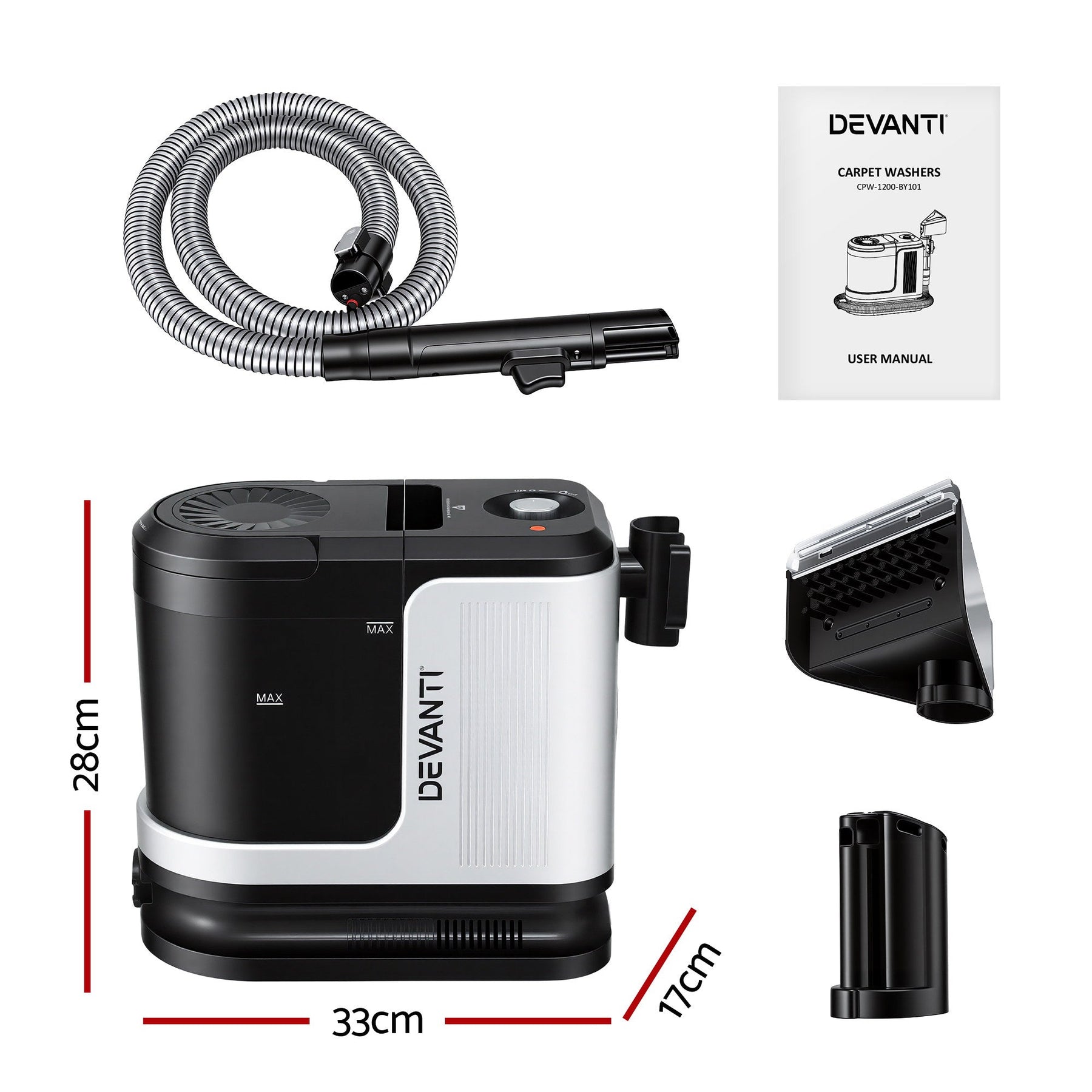 Devanti Carpet Washer Vacuum Cleaner 600W 13kpa Hose Self - Cleaning Function - SportZone.co.nz