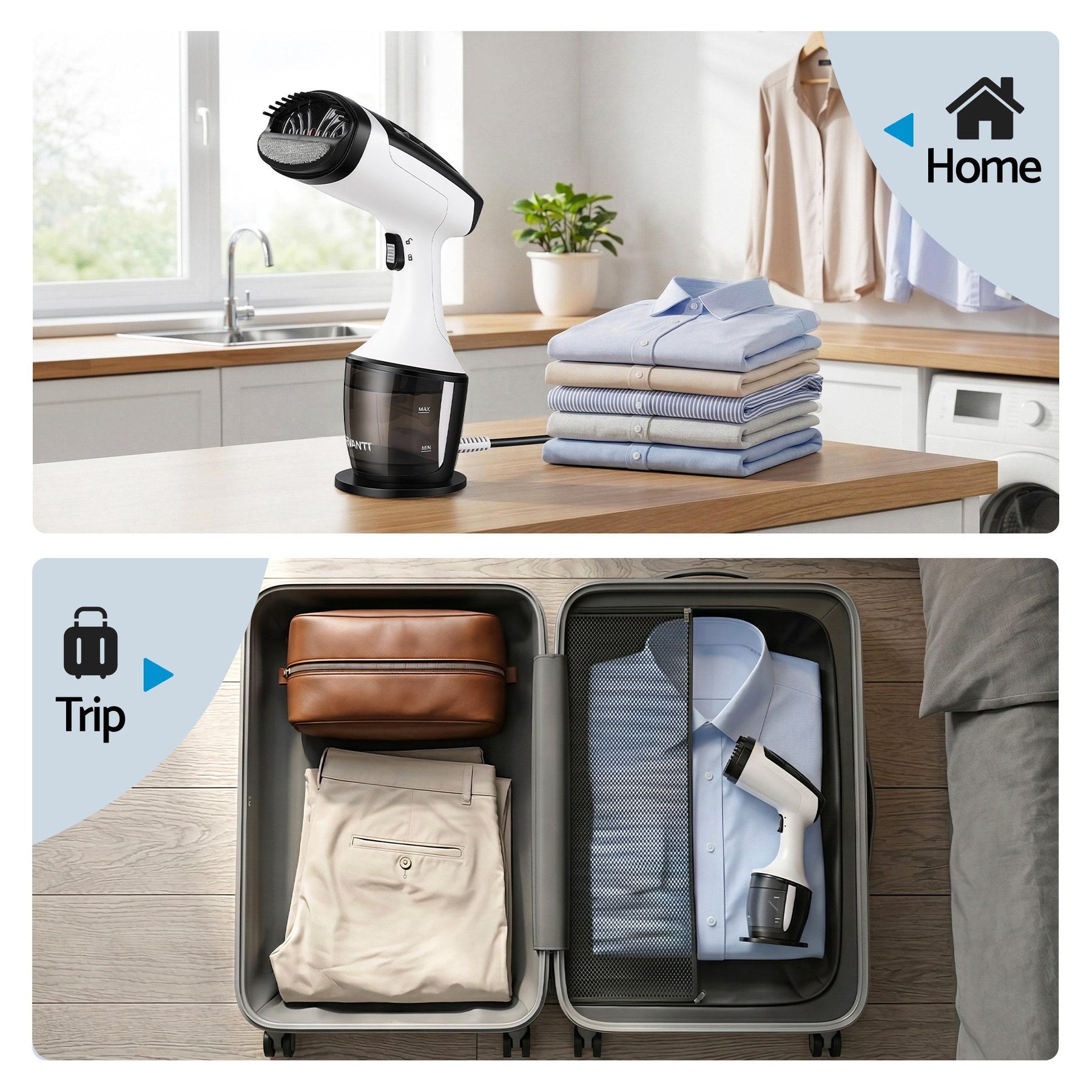 Devanti Clothes Steamer, 1500W Powerful Fast 30s Heat - Up Continuous Steam Lock 160ml Tank Fabric Brush Portable Handheld Steam Iron for Home Travel Business Trip - SportZone.co.nz