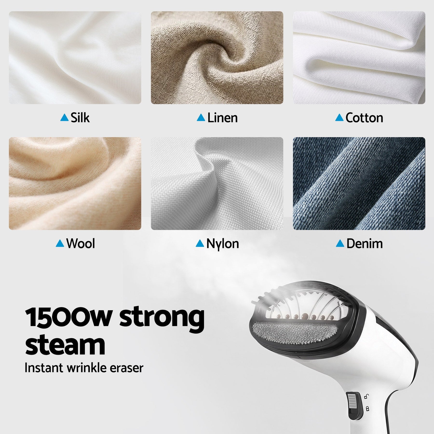 Devanti Clothes Steamer, 1500W Powerful Fast 30s Heat - Up Continuous Steam Lock 160ml Tank Fabric Brush Portable Handheld Steam Iron for Home Travel Business Trip - SportZone.co.nz