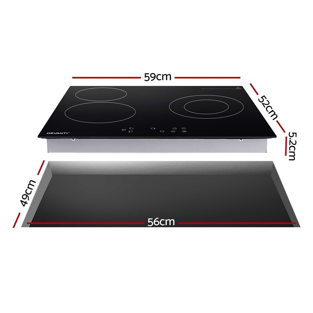 Devanti Electric Ceramic Cooktop 60cm Kitchen Cooker 4 Burner Hob Touch Control 5200W - SportZone.co.nz