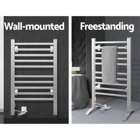 Devanti Electric Heated Towel Rail Rack 10 Bars Freestanding Clothes Dry Warmer - SportZone.co.nz