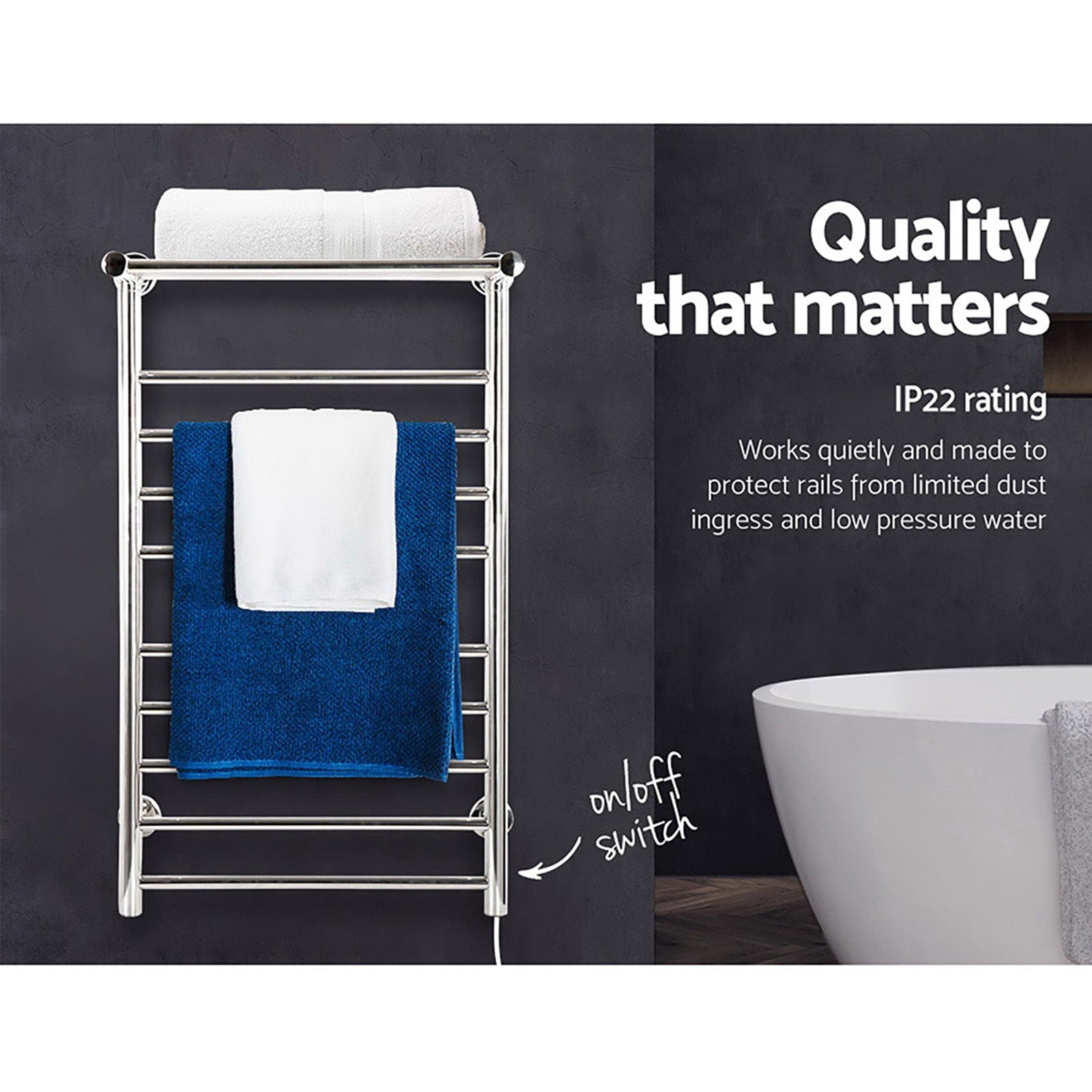 Devanti Electric Heated Towel Rail Rack 14 Bars Wall Mounted Clothes Dry Warmer - SportZone.co.nz