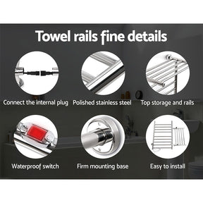 Devanti Electric Heated Towel Rail Rack 14 Bars Wall Mounted Clothes Dry Warmer - SportZone.co.nz