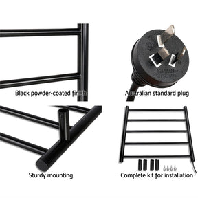 Devanti Electric Heated Towel Rail Rack 5 Bars Wall Mounted Clothes Dry Warmer - SportZone.co.nz