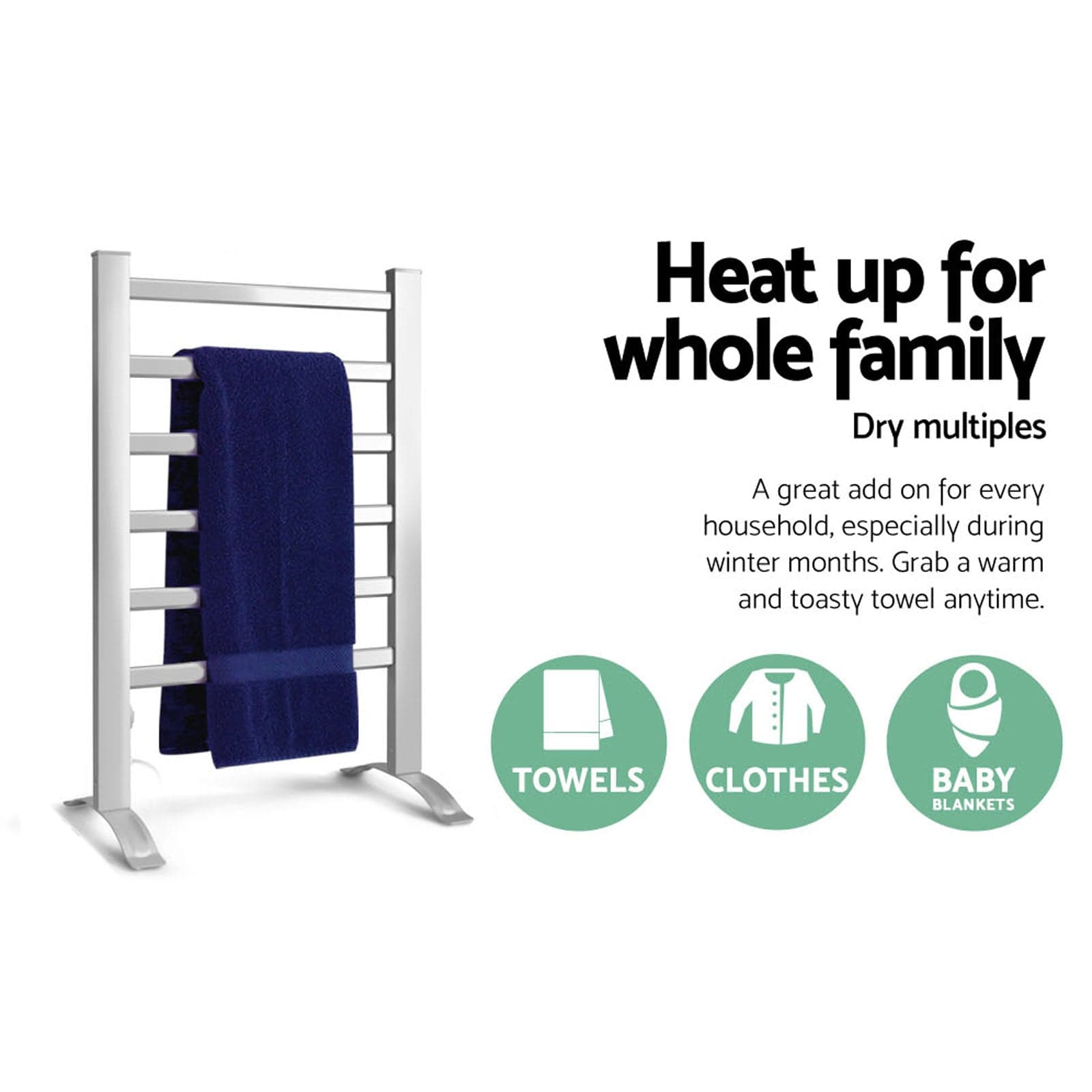 Devanti Electric Heated Towel Rail Rack 6 Bars with Timer Clothes Dry Warmer - SportZone.co.nz