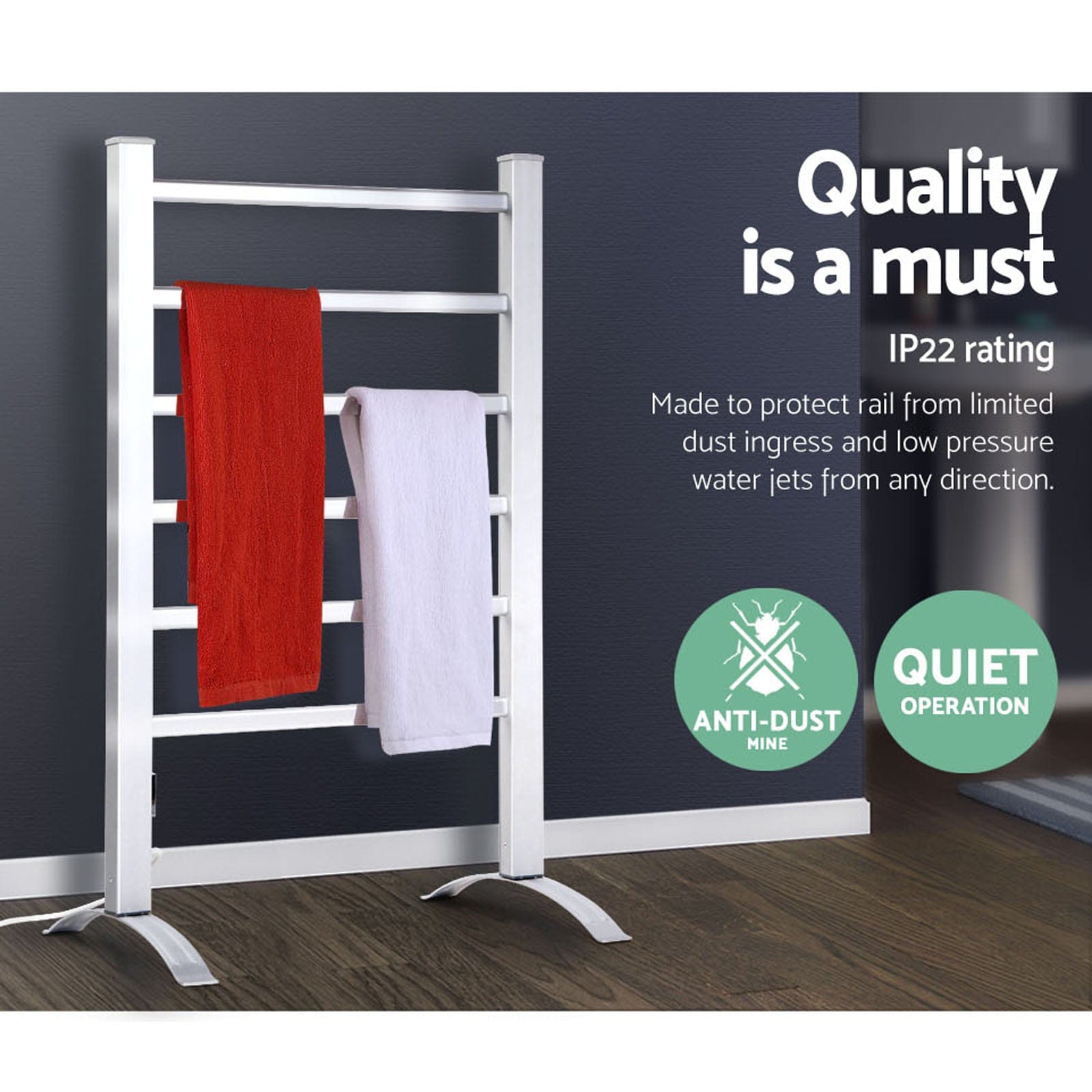 Devanti Electric Heated Towel Rail Rack 6 Bars with Timer Clothes Dry Warmer - SportZone.co.nz