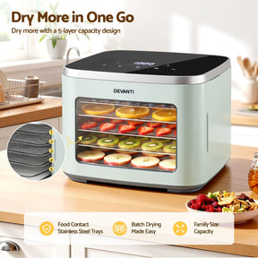 Devanti Food Dehydrator Machine 5 Tray Mini Fruit Dryer Maker Green - SportZone.co.nz