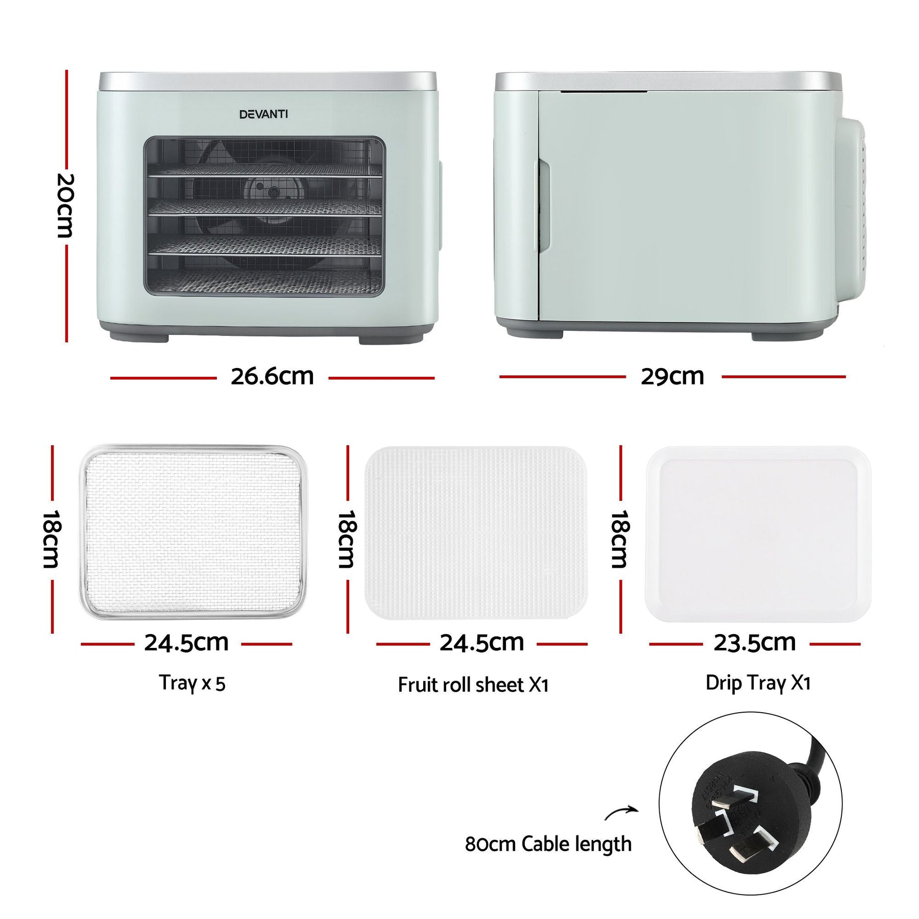 Devanti Food Dehydrator Machine 5 Tray Mini Fruit Dryer Maker Green - SportZone.co.nz