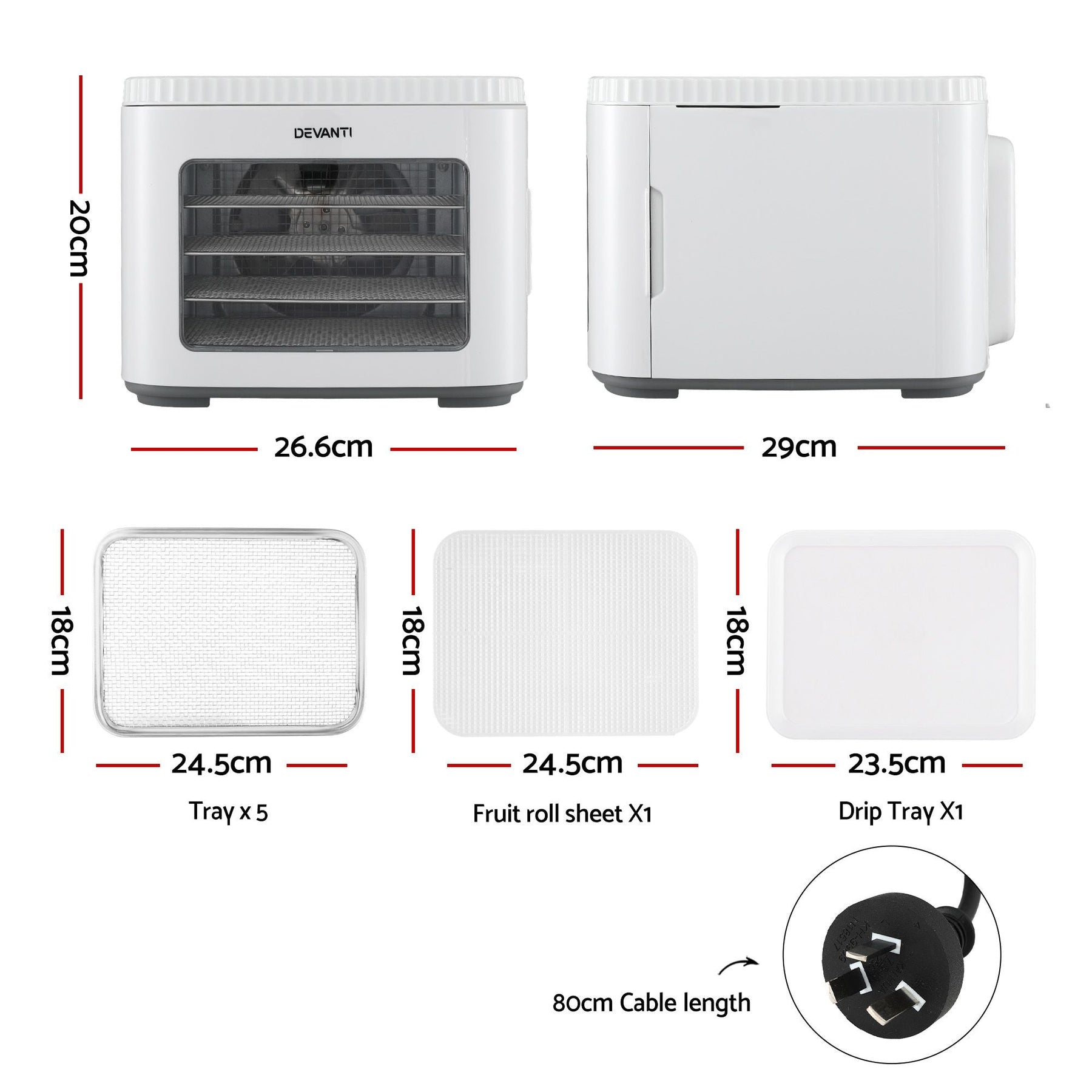 Devanti Food Dehydrator Machine 5 Tray Mini Fruit Dryer Maker White - SportZone.co.nz