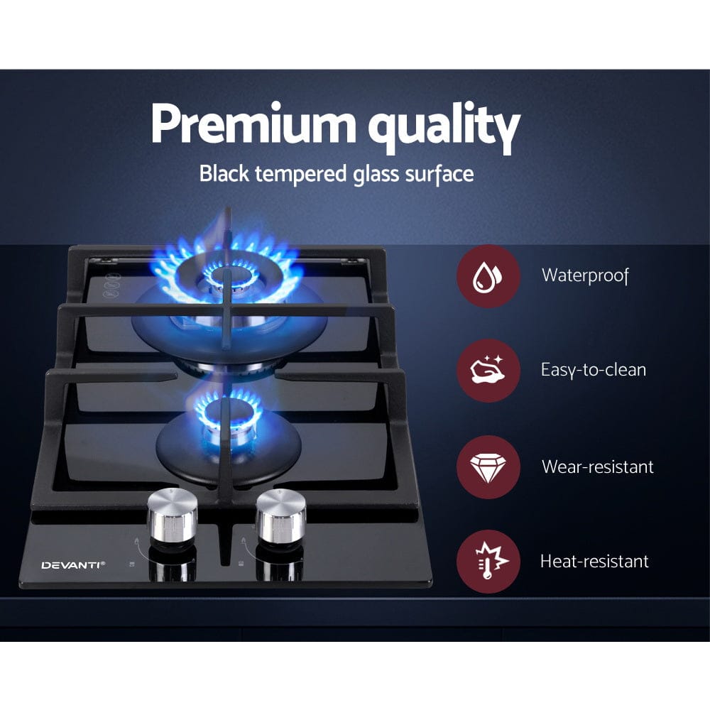Devanti Gas Cooktop 30cm 2 Burner Black - SportZone.co.nz
