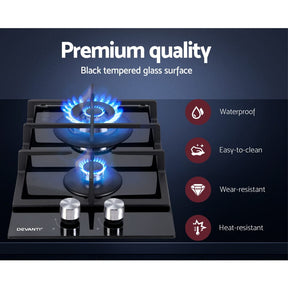 Devanti Gas Cooktop 30cm 2 Burner Black - SportZone.co.nz
