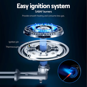 Devanti Gas Cooktop 30cm 2 Burner Built-in Stove Glass Cook Top NG LPG Wok Burner - SportZone.co.nz