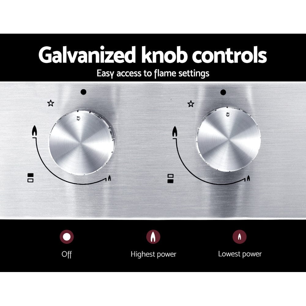 Devanti Gas Cooktop 30cm 2 Burner Silver - SportZone.co.nz