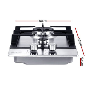 Devanti Gas Cooktop 30cm 2 Burner Silver - SportZone.co.nz