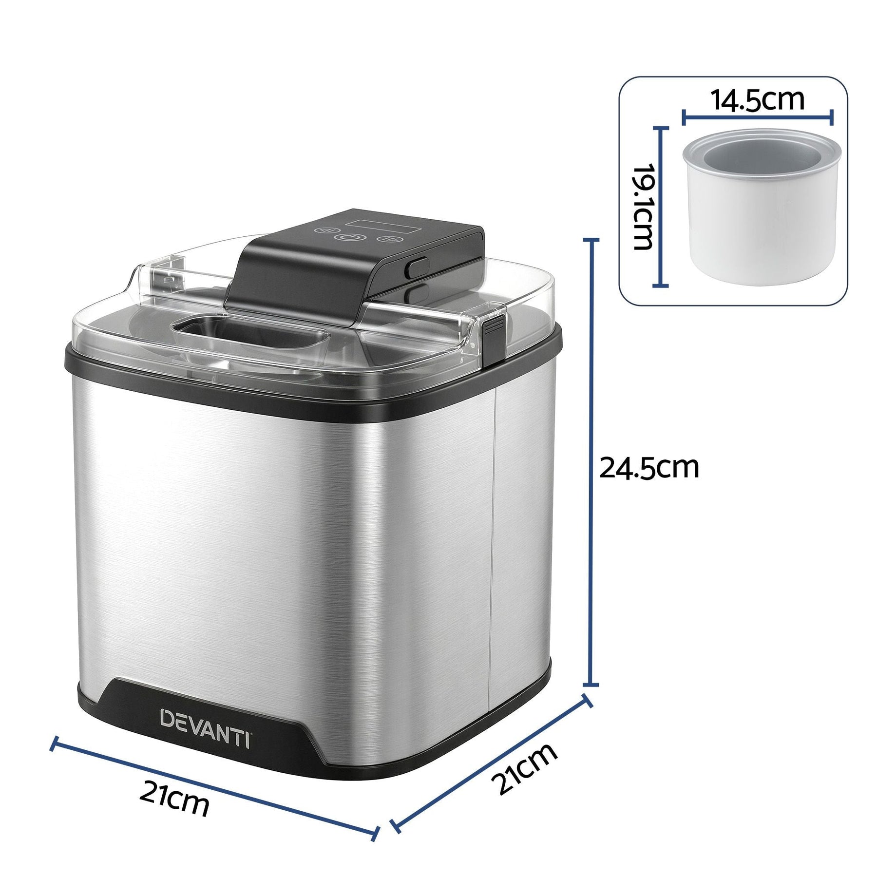 Devanti Ice Cream Maker Machine 2L Homemade Gelato Sorbet Frozen Drinks Sliver - SportZone.co.nz