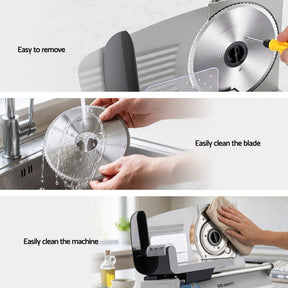 Devanti Meat Slicer Bread Vegetable, 200W Power 0 - 15mm Adjustable Easy Clean Stable Stainless Steel Blade Food Slicer for Kitchen Commercial, Silver - SportZone.co.nz