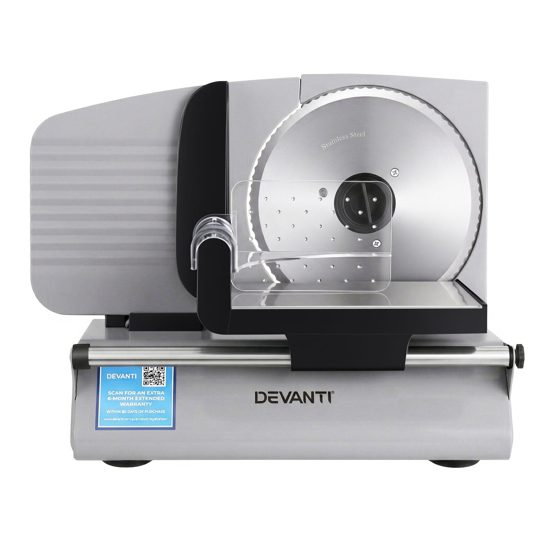Devanti Meat Slicer Bread Vegetable, 200W Power 0 - 15mm Adjustable Easy Clean Stable Stainless Steel Blade Food Slicer for Kitchen Commercial, Silver - SportZone.co.nz
