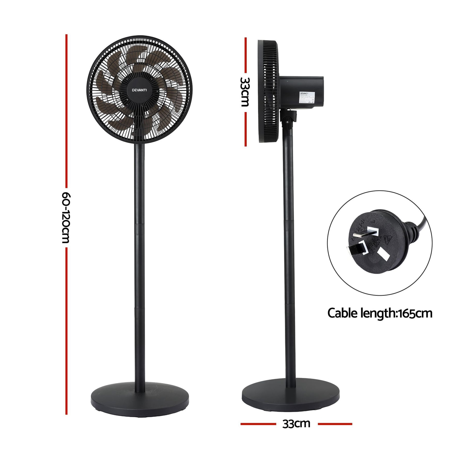 Devanti Pedestal Fan with Remote, 7 Speeds 3 Heights DC Motor, Black - SportZone.co.nz