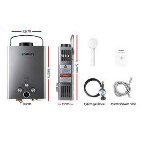 Devanti Portable Gas Water Heater 8L/Min LPG System Grey - SportZone.co.nz