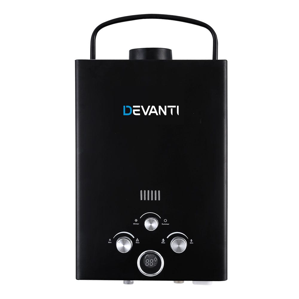 Devanti Portable Gas Water Heater 8L/Min With Pump LPG System Black - SportZone.co.nz