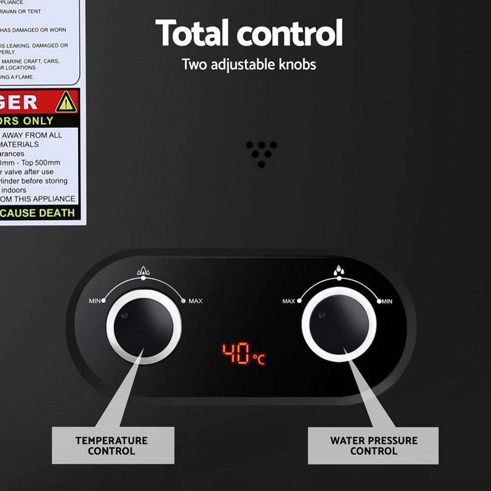 Devanti Portable Gas Water Heater LPG Powered System- Black - SportZone.co.nz