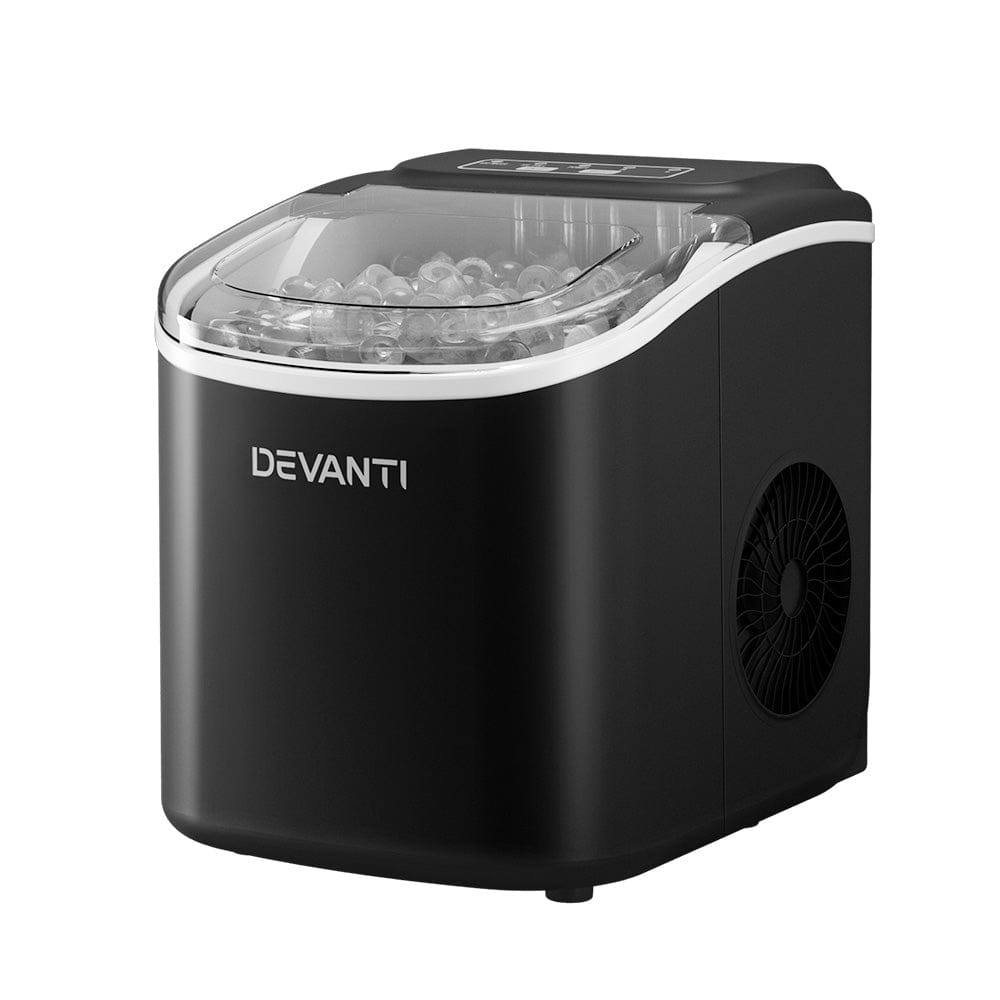 Devanti Portable Ice Maker Machine Ice Cube Tray 12kg Bar Countertop Black - SportZone.co.nz