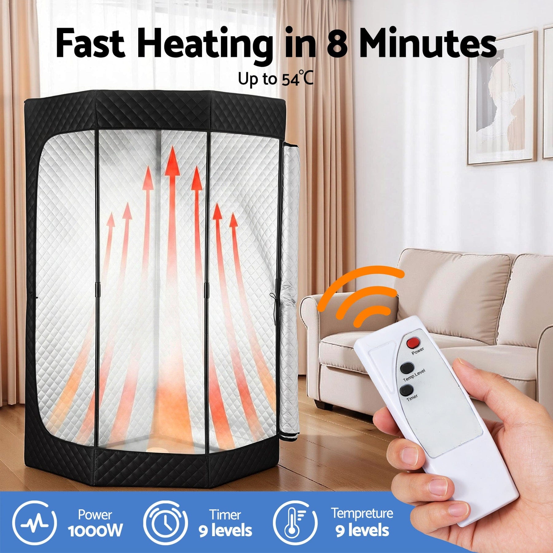 Devanti Portable Steam Sauna Tent 1000W 3L Steamer Pot Full Body Home SPA Timer - SportZone.co.nz
