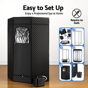 Devanti Portable Steam Sauna Tent 1000W 3L Steamer Pot Full Body Home SPA Timer - SportZone.co.nz