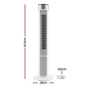 Devanti Tower Fan with Remote Control, 3 Speed 3 Mode 7.5h Timer, White - SportZone.co.nz