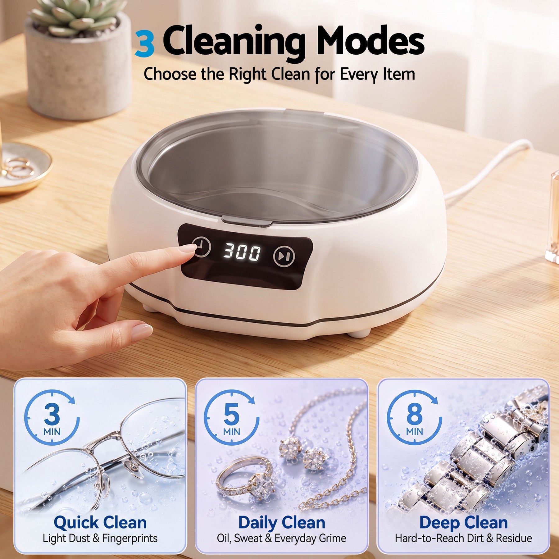 Devanti Ultrasonic Cleaner 700mL 48kHz Jewellery Cleaning Machine with Stainless Steel Tank White - SportZone.co.nz