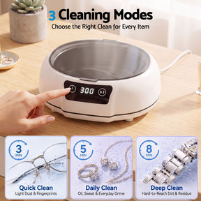 Devanti Ultrasonic Cleaner 700mL 48kHz Jewellery Cleaning Machine with Stainless Steel Tank White - SportZone.co.nz