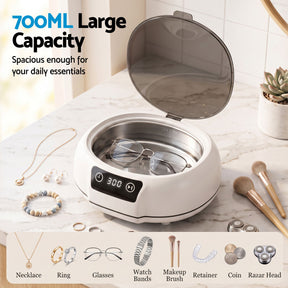 Devanti Ultrasonic Cleaner 700mL 48kHz Jewellery Cleaning Machine with Stainless Steel Tank White - SportZone.co.nz