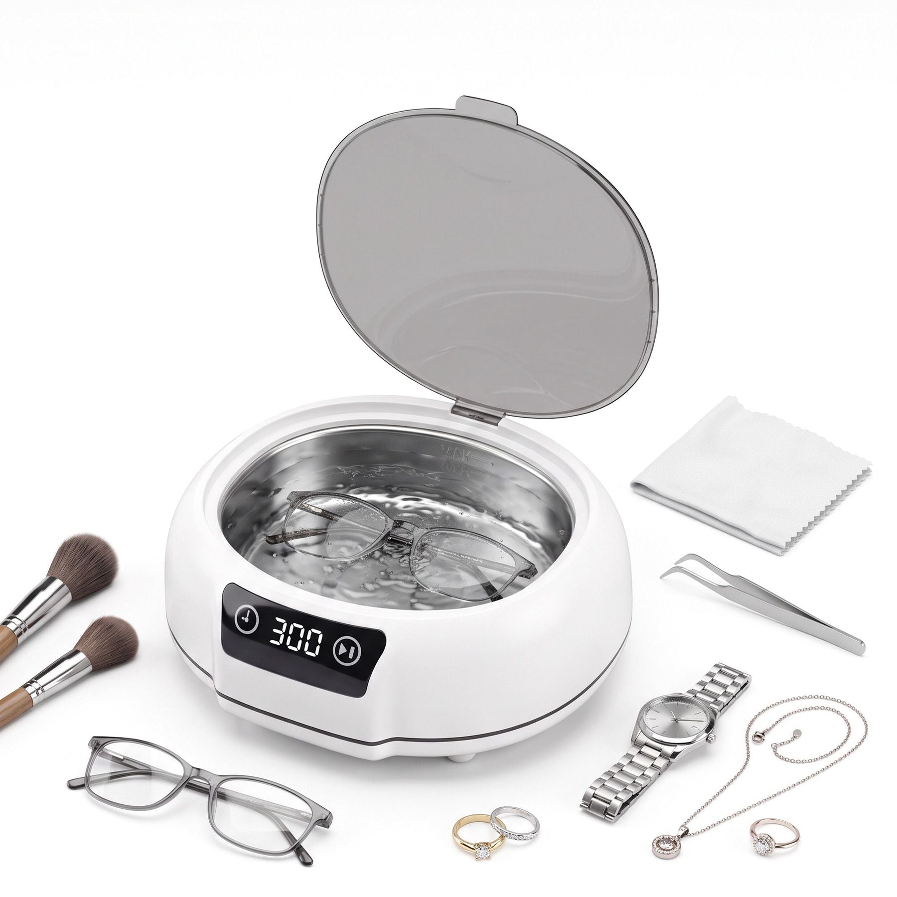 Devanti Ultrasonic Cleaner 700mL 48kHz Jewellery Cleaning Machine with Stainless Steel Tank White - SportZone.co.nz
