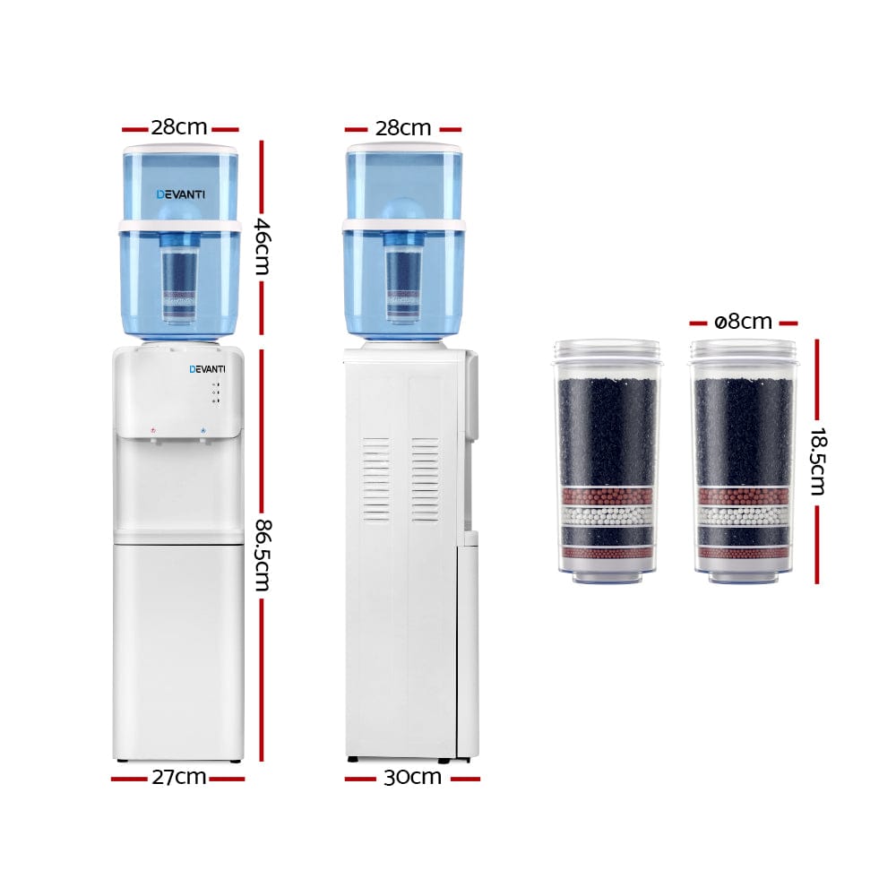 Devanti Water Cooler Dispenser Stand 22L Bottle White w/2 Filter - SportZone.co.nz