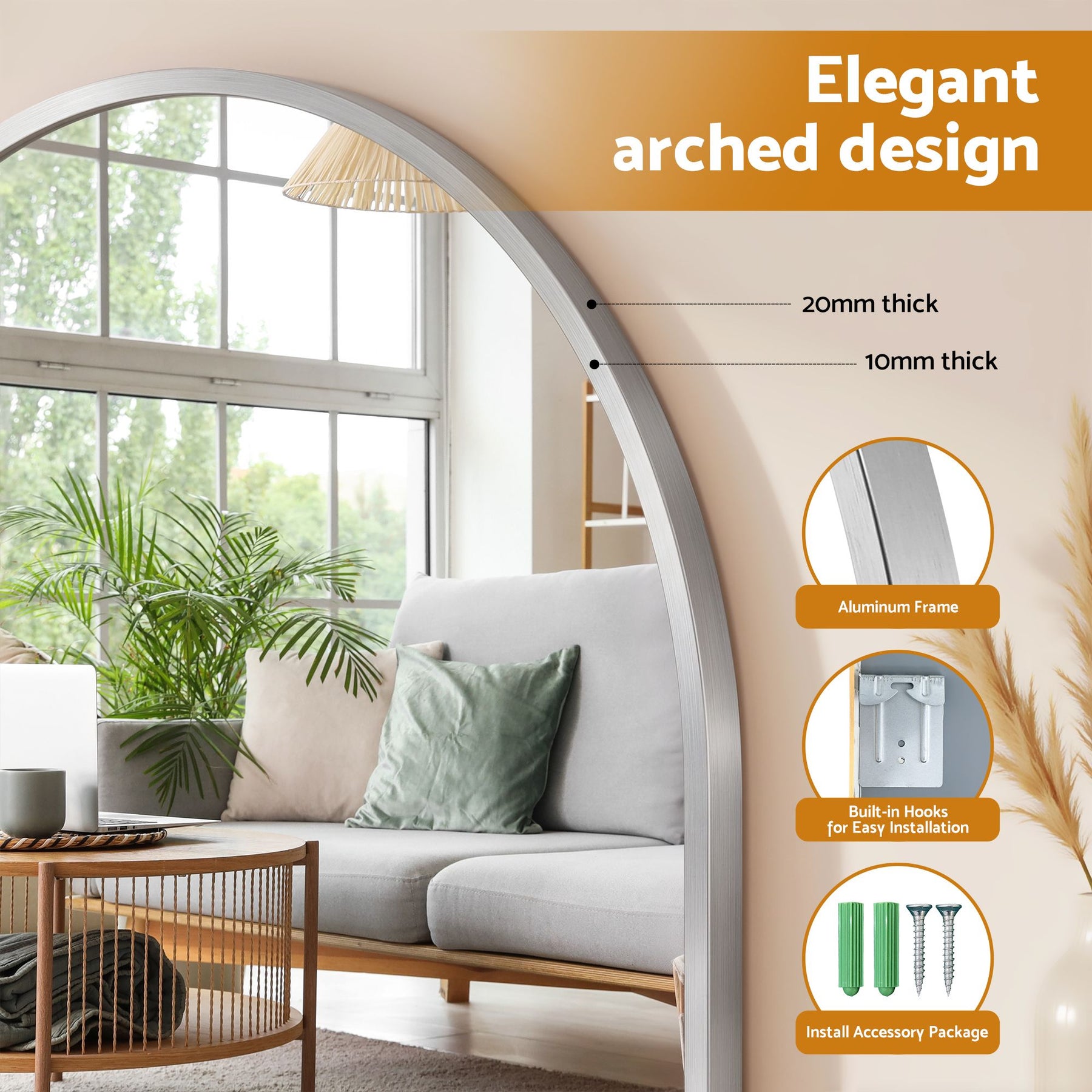 Embellir 61x41cm Silver Arch Wall Mirror - SportZone.co.nz