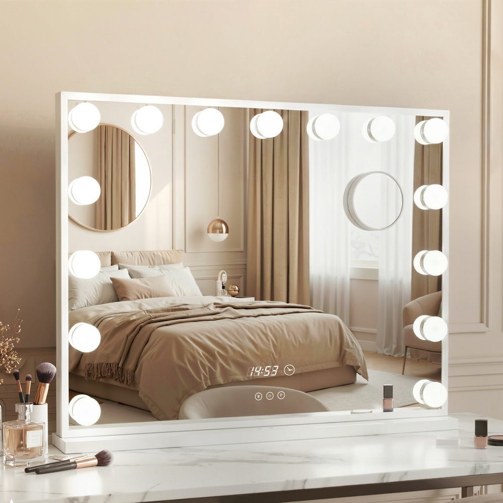 Embellir Makeup Mirror 58x45cm Hollywood Vanity with LED Light Tabletop White - SportZone.co.nz