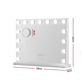 Embellir Makeup Mirror 58x45cm Hollywood Vanity with LED Light Tabletop White - SportZone.co.nz