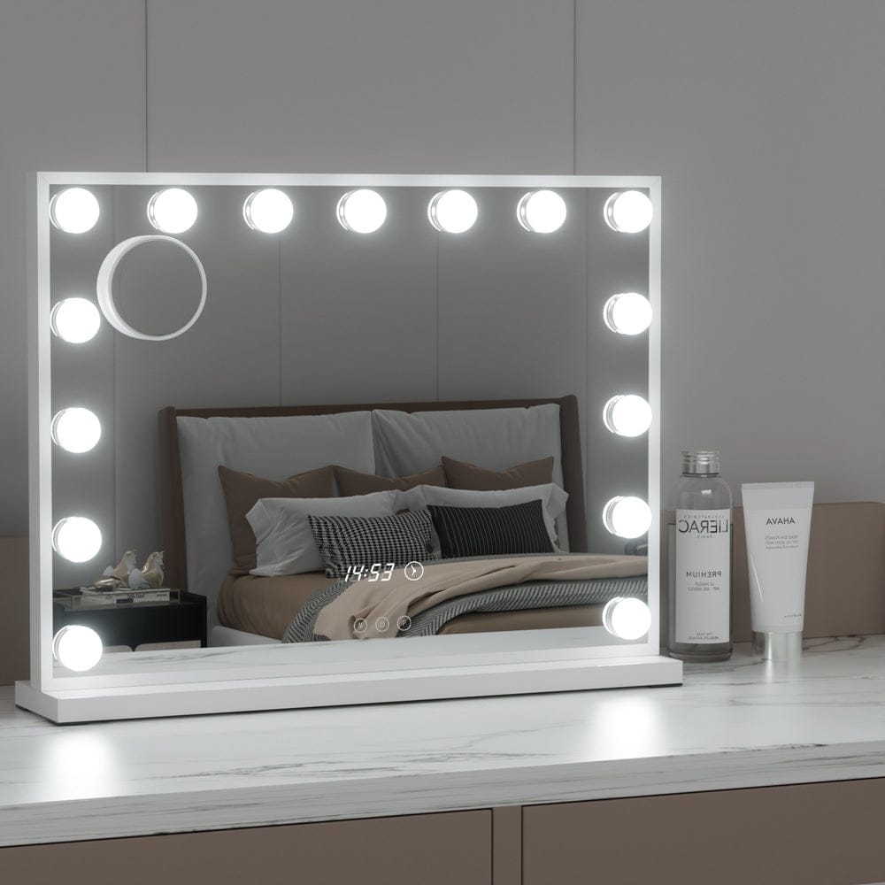 Embellir Makeup Mirror 58x45cm Hollywood Vanity with LED Light Tabletop White - SportZone.co.nz