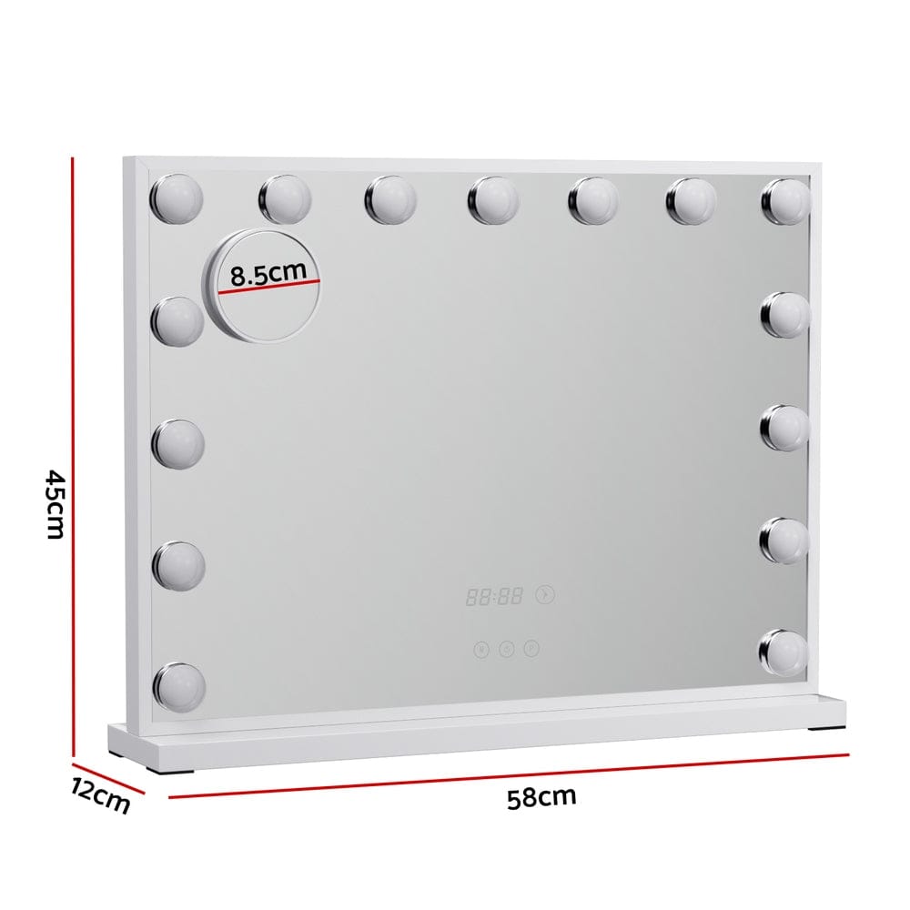 Embellir Makeup Mirror 58x45cm Hollywood Vanity with LED Light Tabletop White - SportZone.co.nz