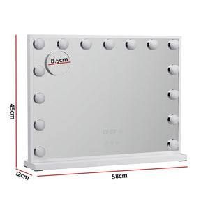 Embellir Makeup Mirror 58x45cm Hollywood Vanity with LED Light Tabletop White - SportZone.co.nz