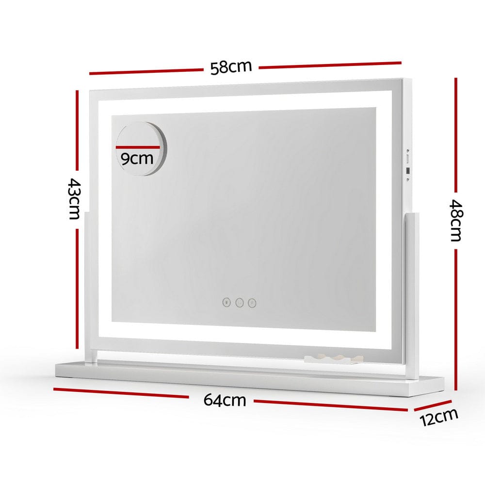 Embellir Makeup Mirror 58x46cm 360～ Rotatable Vanity Mirror with Lights Bright Light Strip Adjustable - SportZone.co.nz