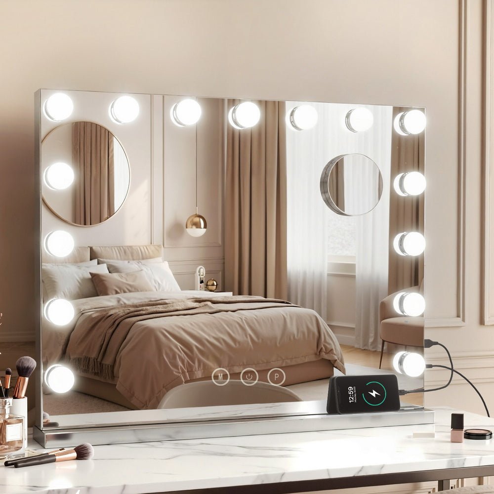 Embellir Makeup Mirror 58x46cm Hollywood Vanity with LED Light Tabletop Wall - SportZone.co.nz