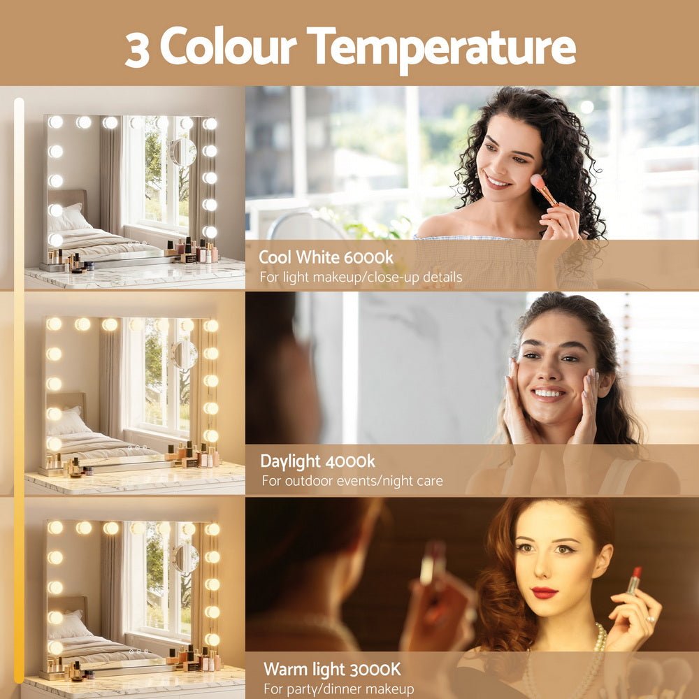 Embellir Makeup Mirror 58x46cm Hollywood Vanity with LED Light Tabletop Wall - SportZone.co.nz