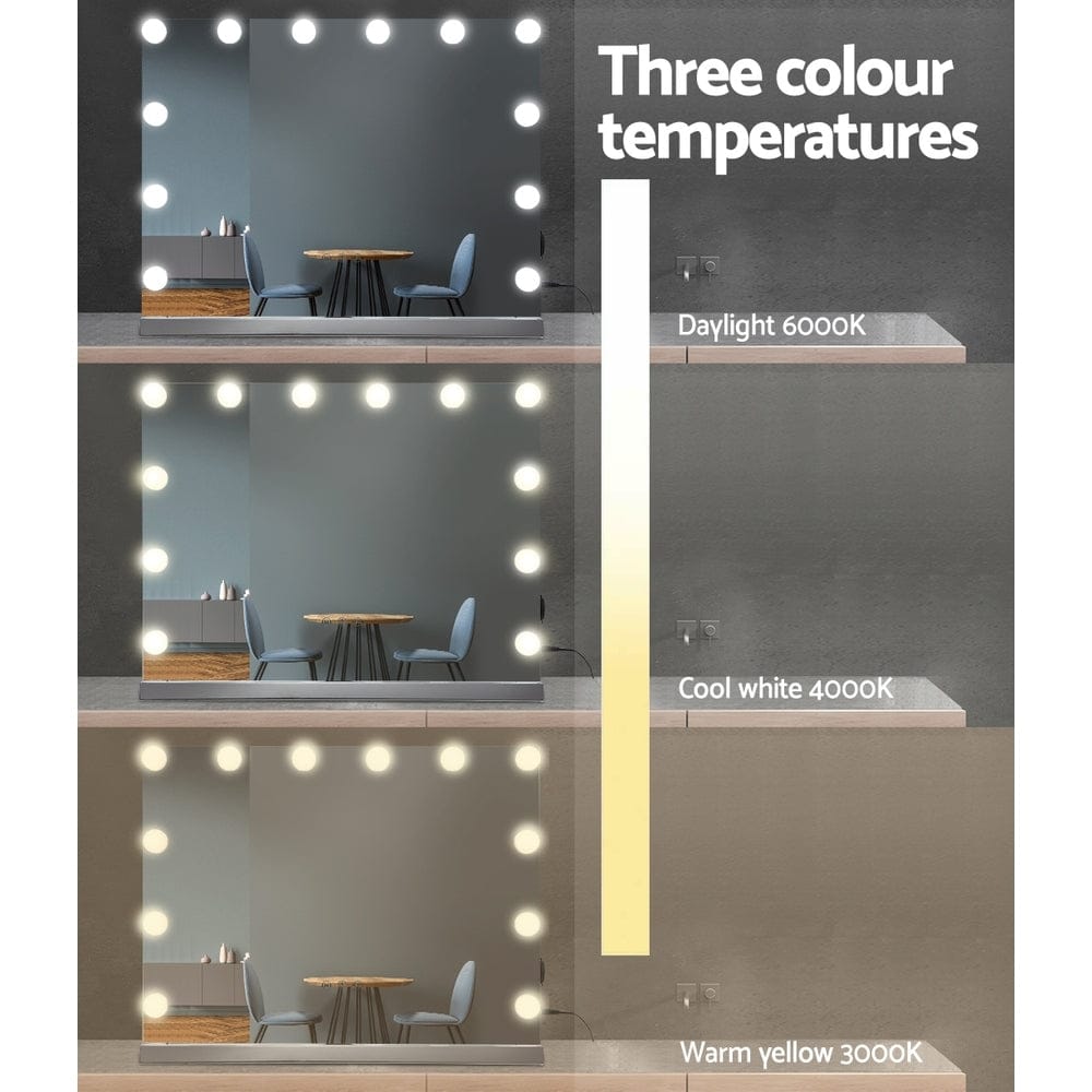 Embellir Makeup Mirror 58x46cm Hollywood Vanity with LED Light Tabletop Wall - SportZone.co.nz