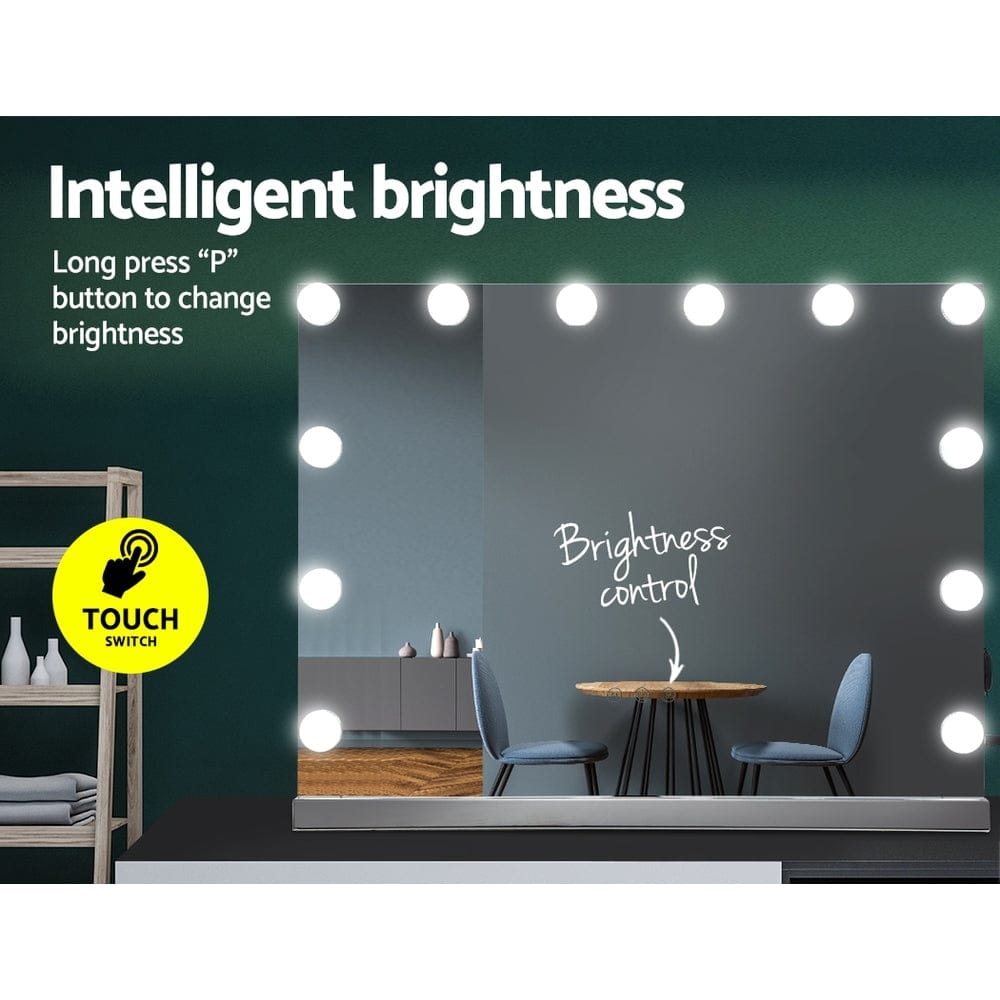Embellir Makeup Mirror 58x46cm Hollywood Vanity with LED Light Tabletop Wall - SportZone.co.nz
