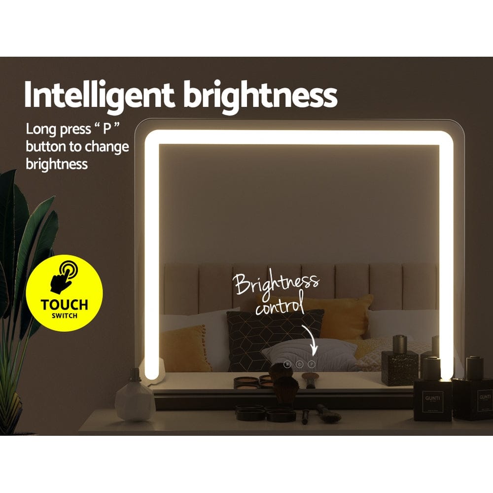 Embellir Makeup Mirror 60x50cm Hollywood Vanity with LED Light Tabletop Black - SportZone.co.nz