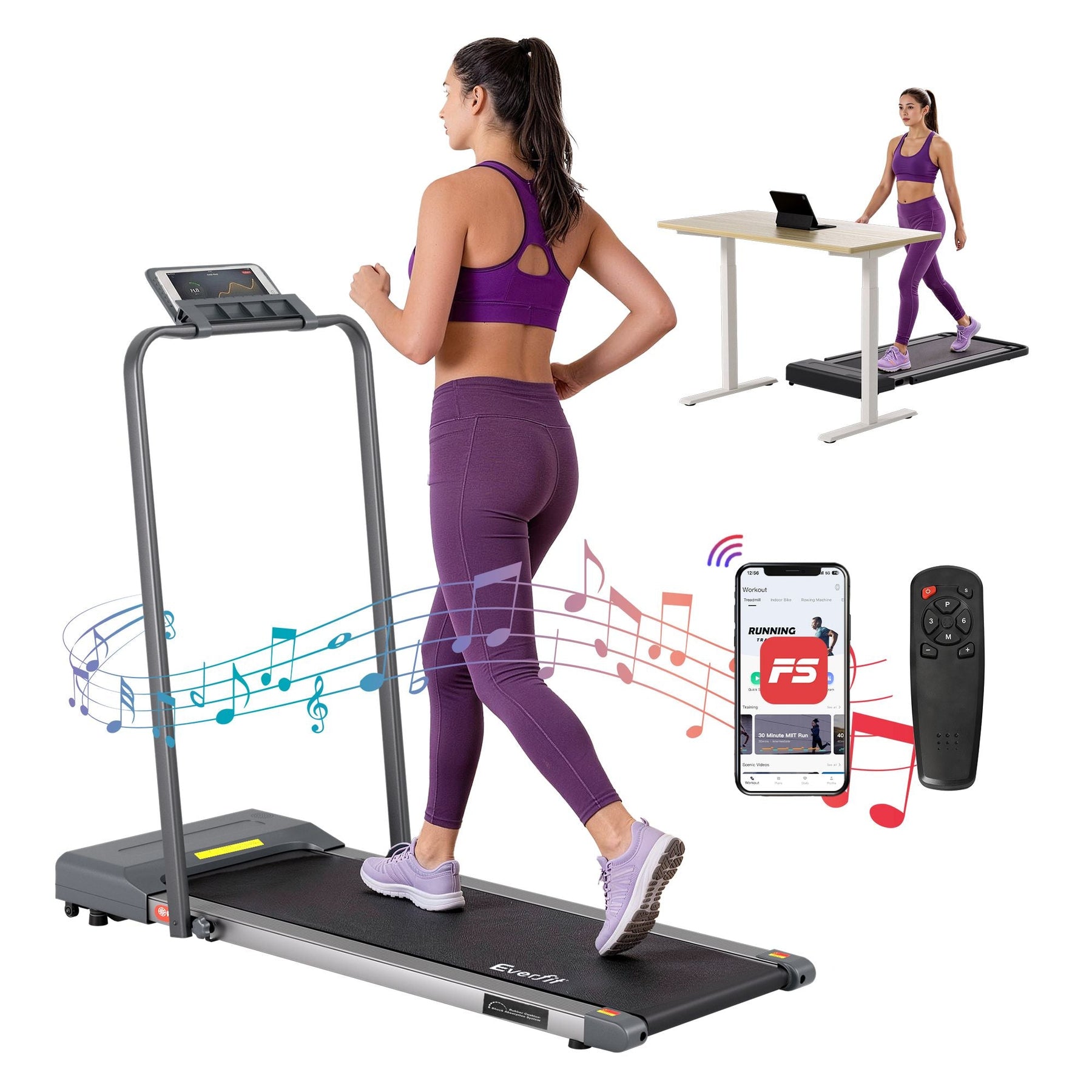 Everfit 2-in-1 Walking Pad Treadmill Under Desk Home Fitness Grey - SportZone.co.nz